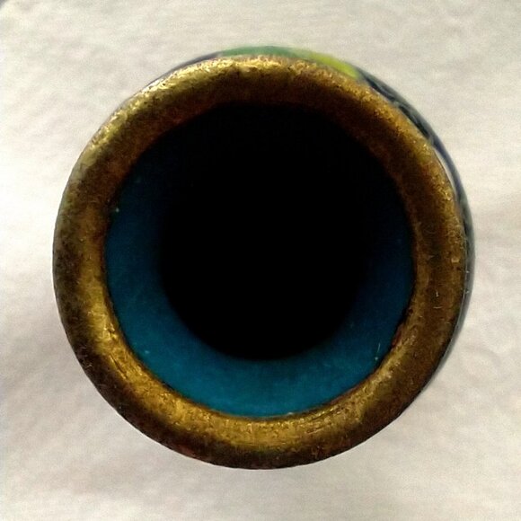 Cloisonne Vase Tiny Vintage Chinese Black Pink Green Blue Floral Design - Picture 6 of 10